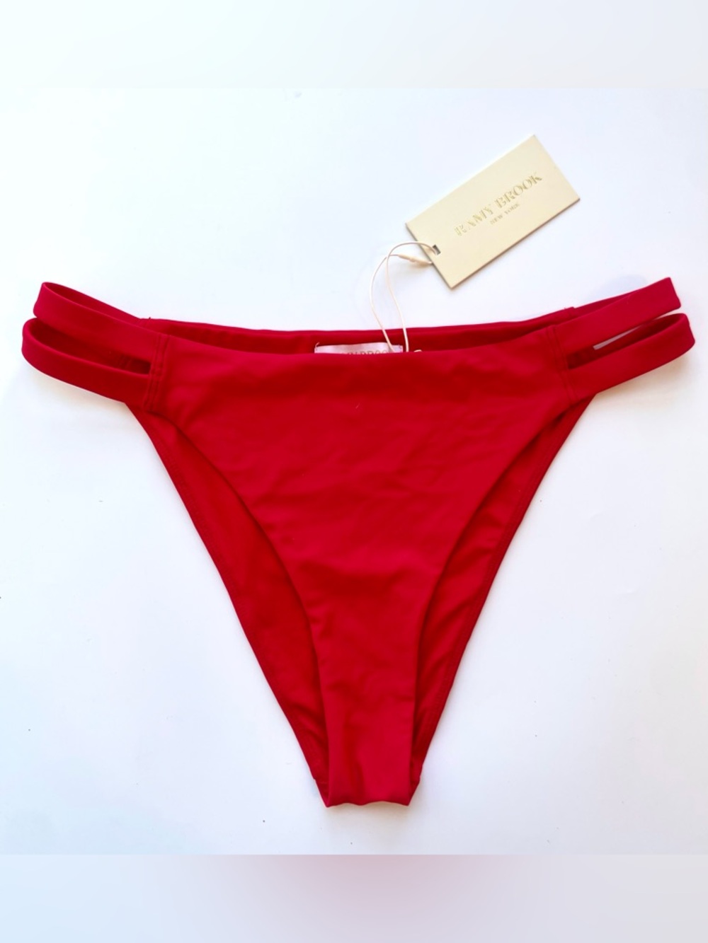 Ramy Brook Dove Bikini Bottom Red Ribbon, Strappy Sides, NWT Medium